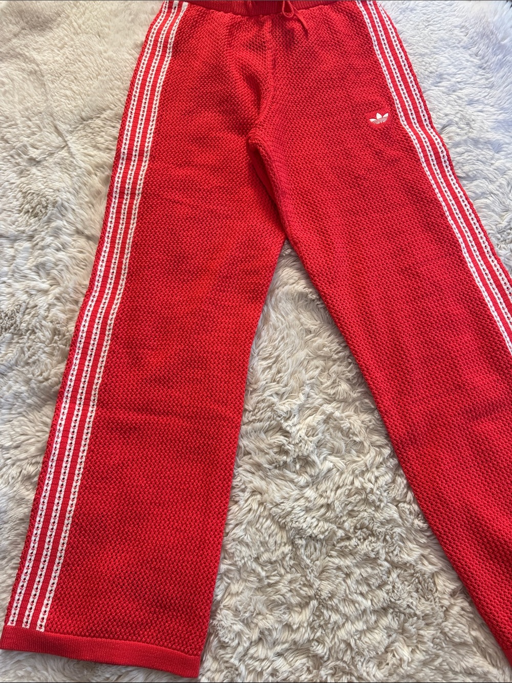 Adidas Red Crochet RARE Knit Track Pants with White Three Stripes - Picture 12 of 15